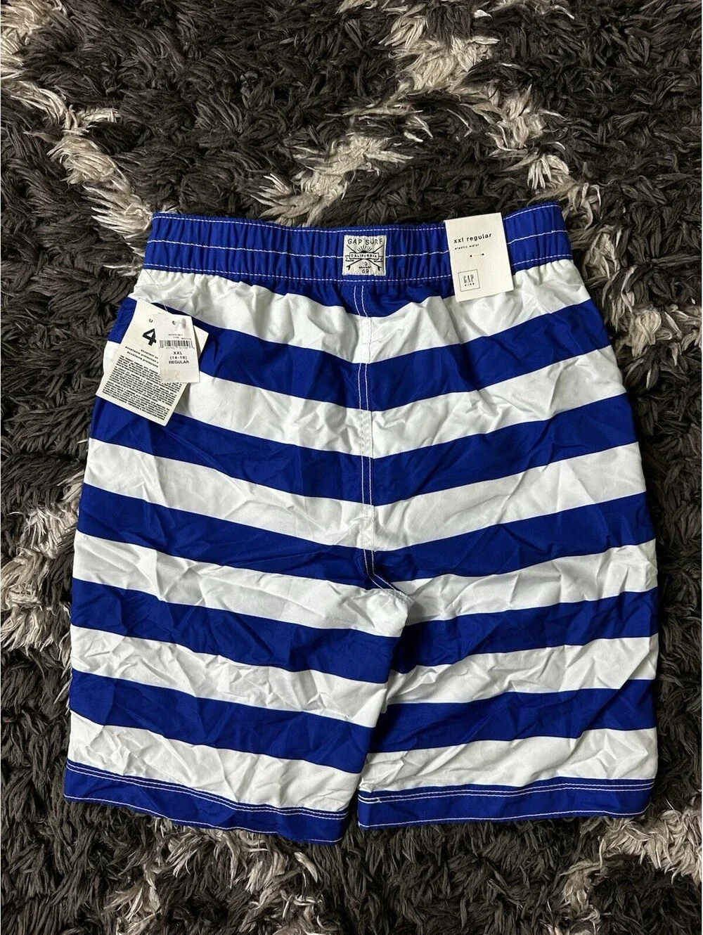 Gap Kids Swim Trunks XXL 14 16 Boys Blue White Striped Board Shorts UPF 40 NWT